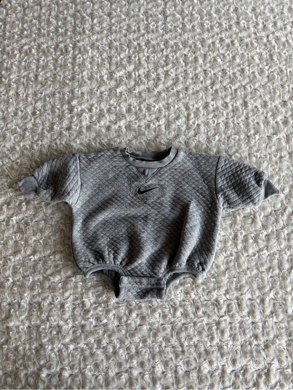Nike Size 3 Months Baby Kids Gray Quilted Bodysuit with Swoosh